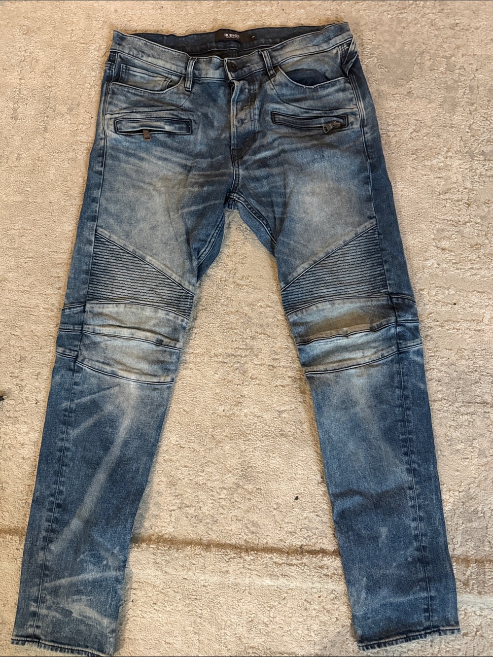 Hudson Jeans Men's Faded Blue Skinny Moto Jeans